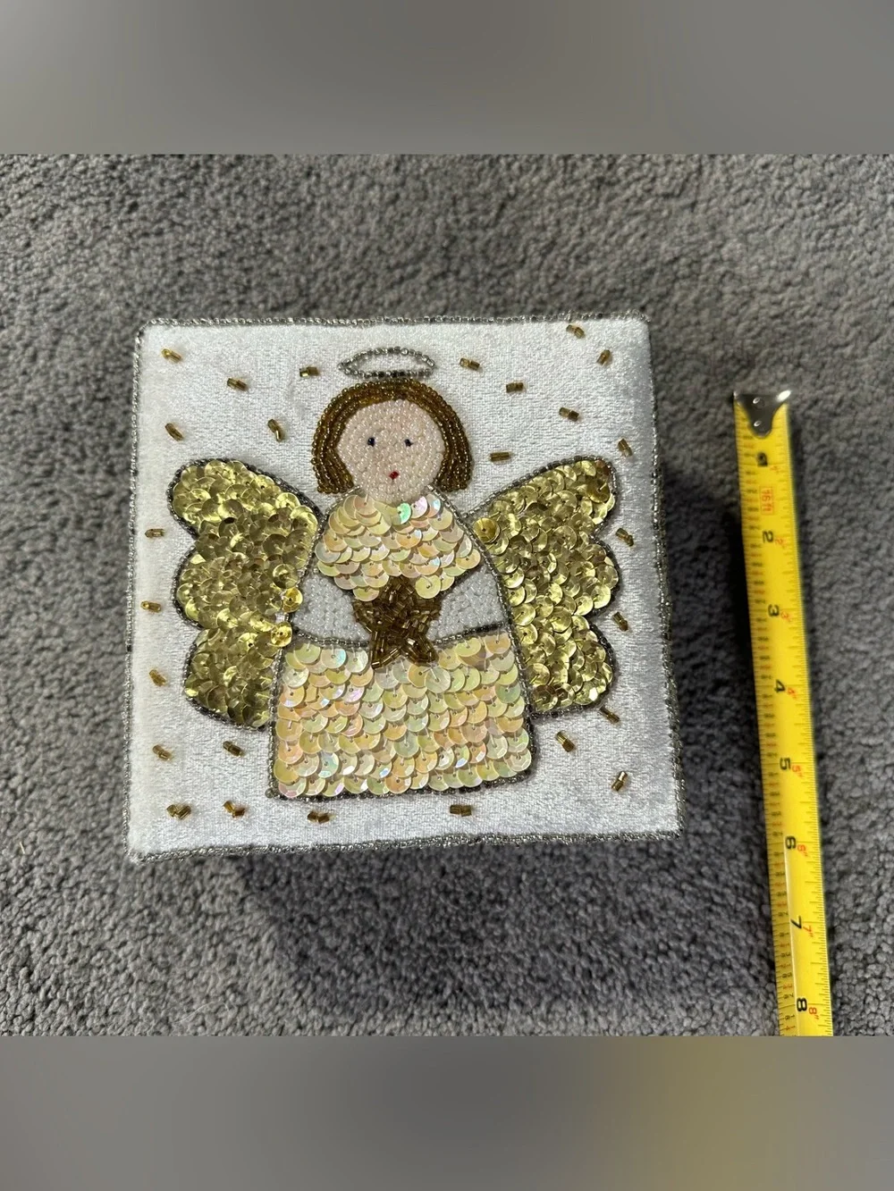 Vintage GAC 1999 Sequin Beaded Angel Star Trinket Jewelry Box Christmas Holiday
